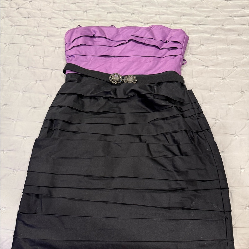 BCBGMaxAzria Purple Ruched Tiered Strapless Dress
